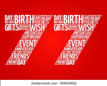 Happy 77th birthday word cloud collage concept