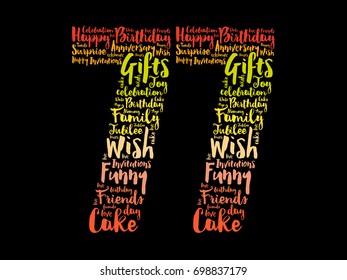 Happy 77th birthday word cloud collage concept