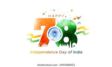 Happy 78 Independence day of India. freedom anniversary celebration greeting.