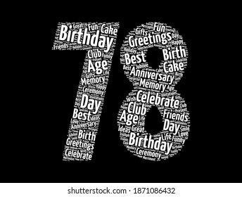 Happy 78th birthday word cloud, holiday concept background