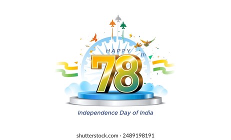 Einen 78. Independence Day of India. Ruhm der Freiheit feiern Konzept Hintergrund. Vektorillustration