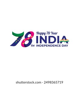 Happy 78th Independence Day of India. 15 August 2024 - Indian days celebration. Indian Style fashion logo vector Illustration