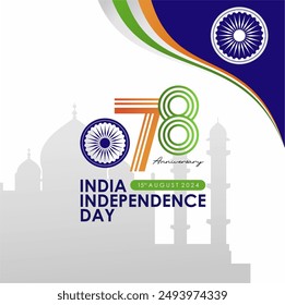 Feliz 78° Día de la Independencia de la India 2024 Diseño de felicitación con el logo 78. 78° Día de la Independencia de Bharat Ganarajya 2024 Anuncio, afiche, antecedentes, alimentación, Plantilla.