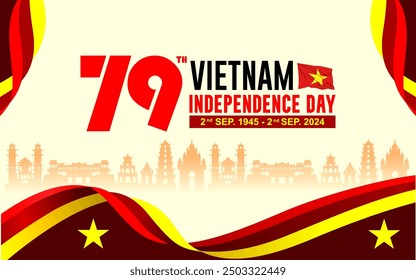 Happy 79 th Vietnam Independence Day September 2th Celebration Vector Design Illustration. Template for Poster, Banner, Greeting Card