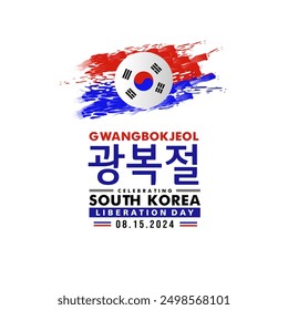 Happy 79th Anniversary of Korea Liberation Day "Gwangbokjeol" 15th August 2024 Greeting with Abstract Paintsrush Style Flag, 79 Logo, and Korean Text Means "The Liberation Day". Vector Illustration