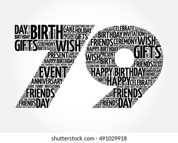 Happy 79th birthday word cloud collage concept