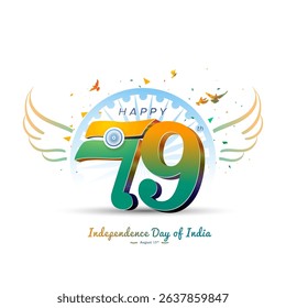 Happy 79th independence day of india. Freedom celebration with Tricolor flag and red fort monuments illustration.