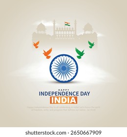 Feliz 79º dia da independência da Índia. Ashoka chakra com Red Fort. Projeto de ilustração vetorial criativo.