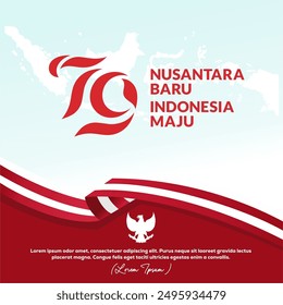 Feliz día de la independencia de Indonesia 79 17 de agosto de 2024 tarjeta de felicitación, Plantilla, fondo, Anuncio, cartel, diseño. Dirgahayu 79ª Ilustración vectorial Indonesia 2024