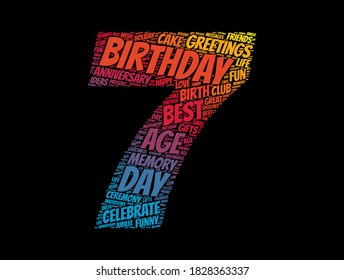 Happy 7th birthday word cloud, holiday concept background