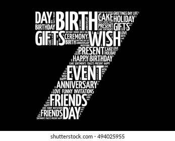 Happy 7th birthday word cloud collage concept
