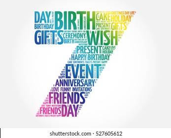 Happy 7th Birthday Word Cloud Collage Concept
