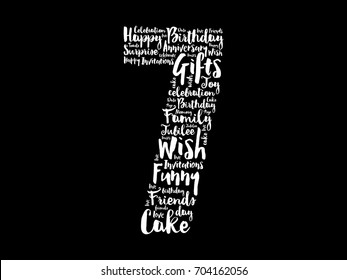 Happy 7th birthday word cloud collage concept