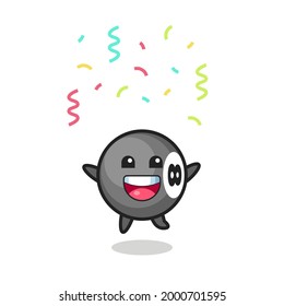 happy 8 ball billiard mascot jumping for congratulation with colour confetti , cute style design for t shirt, sticker, logo element