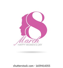 happy 8 march design with woman head color icon illustration on white