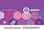 Happy 8 March.  International Womens Day Template  art  background. Perfect design element for poster, banner, greeting card, invitation, sale, business, social media Vector flat icon  illustration