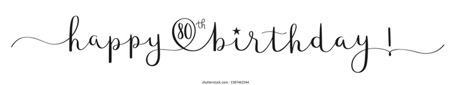 HAPPY 80th BIRTHDAY! black vector brush calligraphy banner