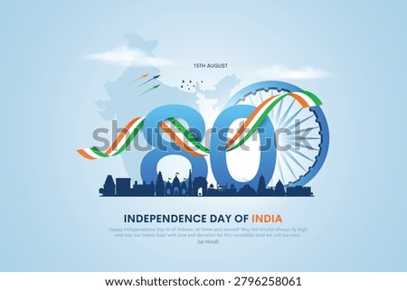 Happy 80th independence day of India. 3d Ashoka chakra with Indian flag. Creative vector illustration design.