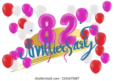 Happy 82 Anniversary Typography Vector Design 
anniversary celebration Number  and  balloons