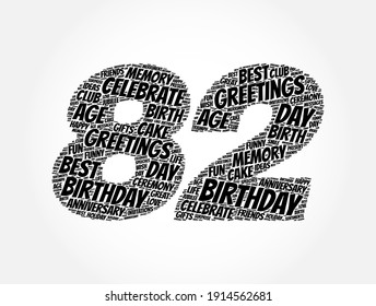 Happy 82nd birthday word cloud, holiday concept background