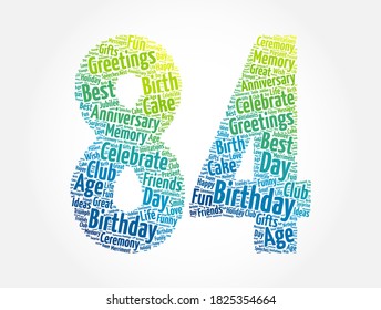 Happy 84th birthday word cloud, holiday concept background