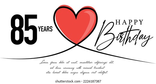 Happy 85th birthday card vector template with lovely heart shape.
