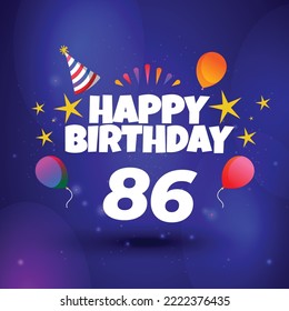 Happy 86th birthday hand drawn vector lettering design on background of pattern with stripes. Perfect for greeting card.