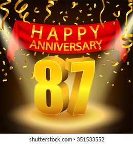 Happy 87th Anniversary celebration with golden confetti and spotlight