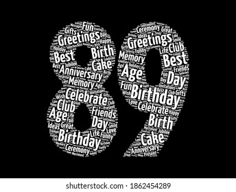 Happy 89th birthday word cloud, holiday concept background