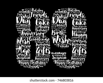 Happy 89th birthday word cloud collage concept