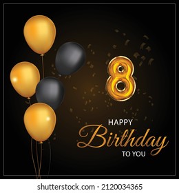 Happy 8th birthday, greeting card, vector illustration design.
