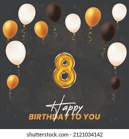 Happy 8th birthday, greeting card, vector illustration design.
