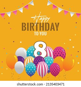 Happy 8th birthday, greeting card, vector illustration design.
