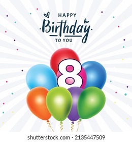 Happy 8th birthday, greeting card, vector illustration design.
