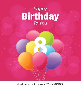 Happy 8th birthday, greeting card, vector illustration design.
