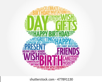 Happy 8th birthday word cloud collage concept
