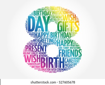 Happy 8th birthday word cloud collage concept