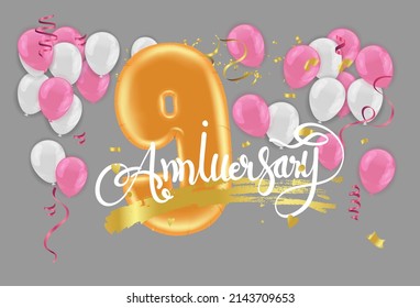 Happy 9 Anniversary Typography Vector Design 
anniversary celebration Number  and  balloons