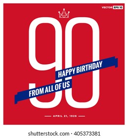 Happy 90 Birthday Anniversary Card (Vector Design)