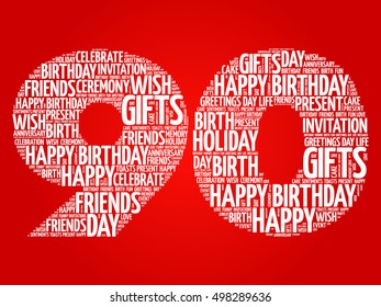 Happy 90th birthday word cloud collage concept