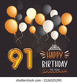 Happy 91st Birthday Greeting Card Vector Stock Vector (Royalty Free ...