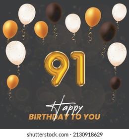 Happy 91st Birthday Greeting Card Vector Stock Vector (Royalty Free ...