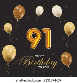 Happy 91st Birthday Greeting Card Vector Stock Vector (Royalty Free ...