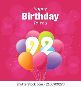 Happy 92nd birthday, greeting card, vector illustration design.
