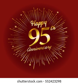 Happy 95th Anniversary. with fireworks and star on red background.Greeting card, banner, poster