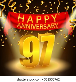 Happy 97th Anniversary celebration with golden confetti and spotlight