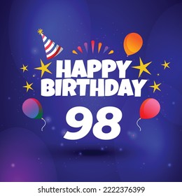Happy 98th birthday hand drawn vector lettering design on background of pattern with stripes. Perfect for greeting card.