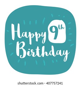 Happy 9th Birthday Card (Brush Lettering Vector Design)