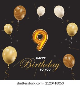 Happy 9th birthday, greeting card, vector illustration design.
