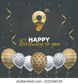 Happy 9th birthday, greeting card, vector illustration design.
